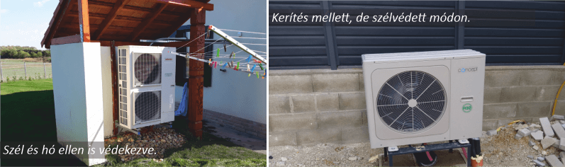 A kültéri egység szélvédett helyen történő elhelyezése