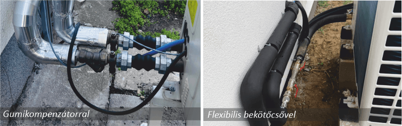 Rezgécsillapítás gumikompenzátorral, vagy flexibilis bekötőcsővel