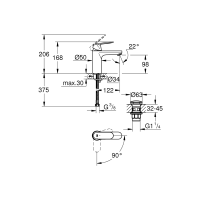 GROHE Eurosmart Cosmopolitan M mosdó csaptelep, egykaros, click/clack leer., króm - gepesz.hu
