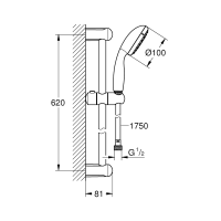 GROHE Vitalio Go 100 zuhanygarnitúra, 1 féle vízsugár, 60cm zuhanyrúd, króm - gepesz.hu